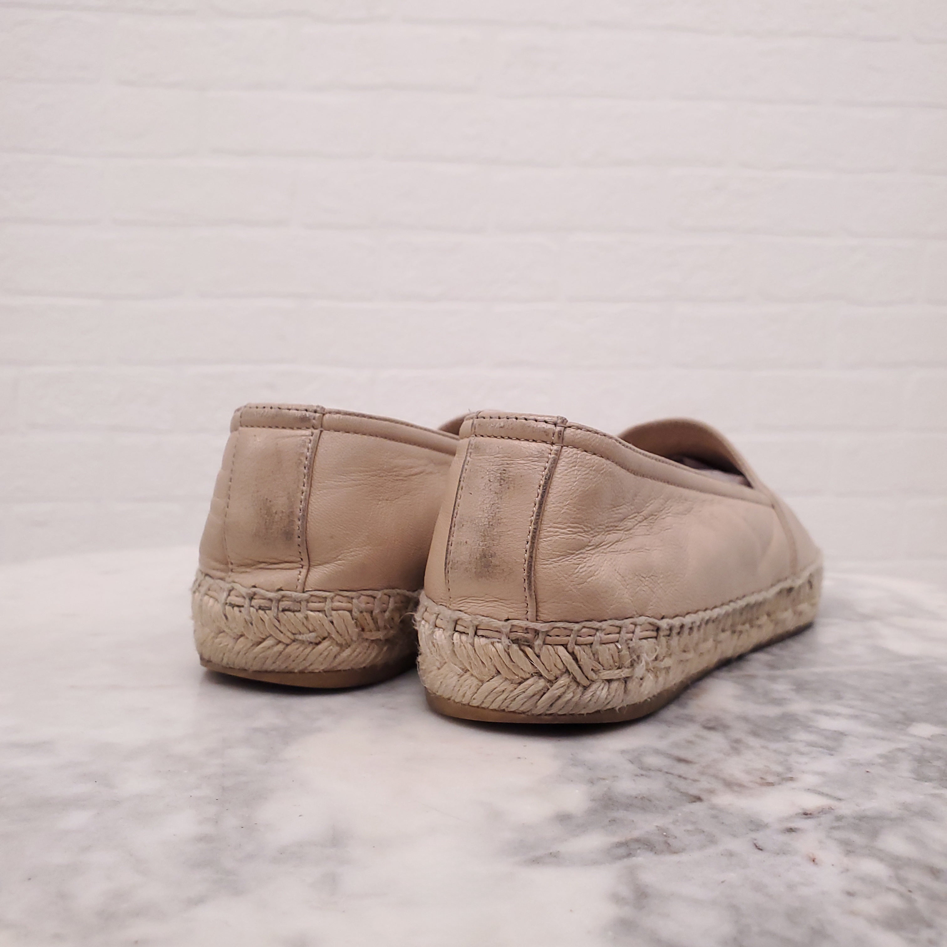 SAINT LAURENT PINK LEATHER LOGO ESPADRILLES - SIZE 35