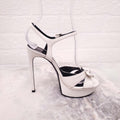 SAINT LAURENT WHITE PLATFORM HEELS WITH BOW DETAIL - SIZE 34.5
