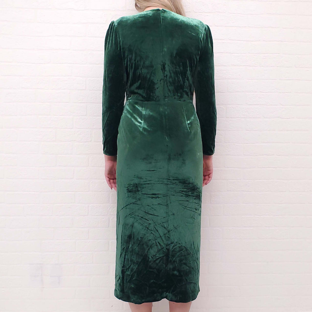 SALONI VELVET GREEN DRESS WITH PINK DETAIL - SIZE 14