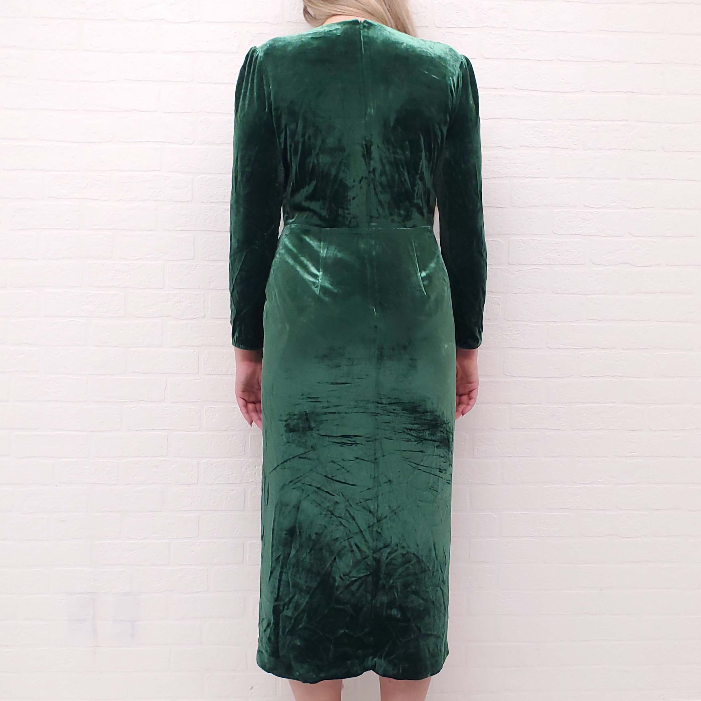 SALONI VELVET GREEN DRESS WITH PINK DETAIL - SIZE 14