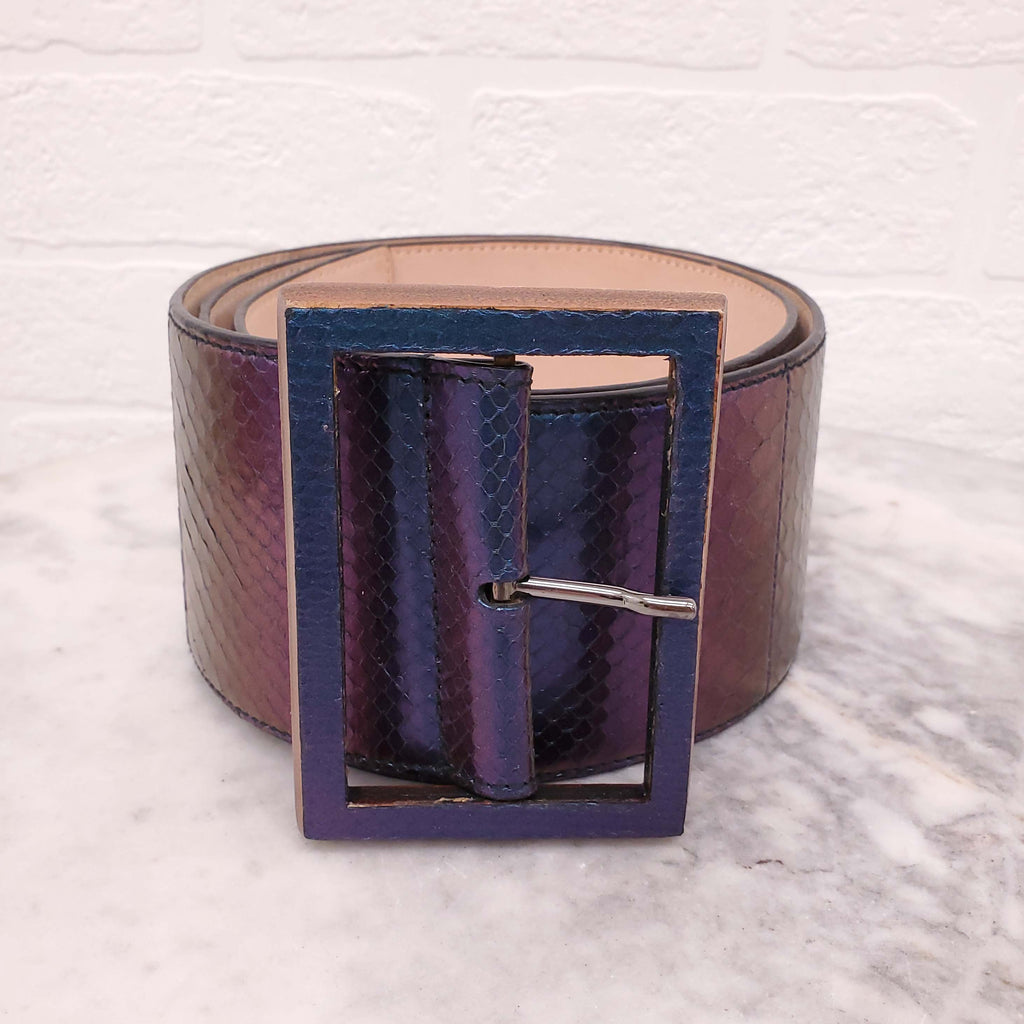 SALVATORE FERRAGAMO PURPLE SNAKESKIN LARGE WAIST BELT - SIZE 85