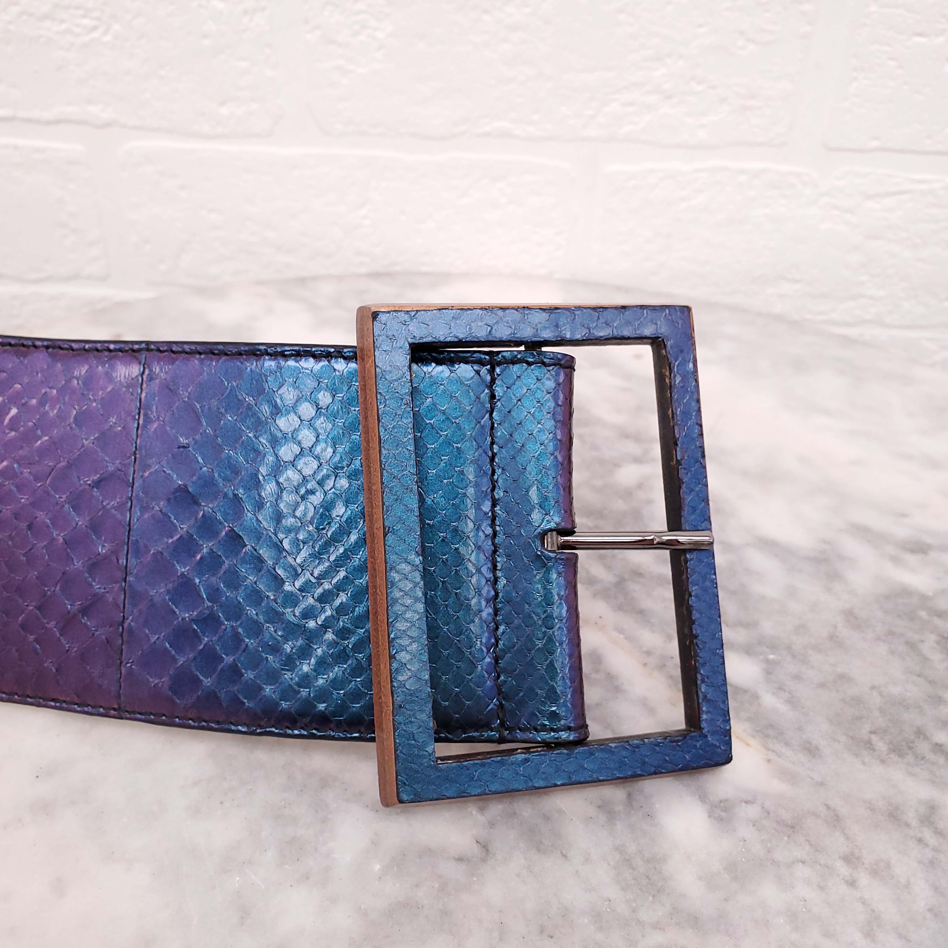 SALVATORE FERRAGAMO PURPLE SNAKESKIN LARGE WAIST BELT - SIZE 85