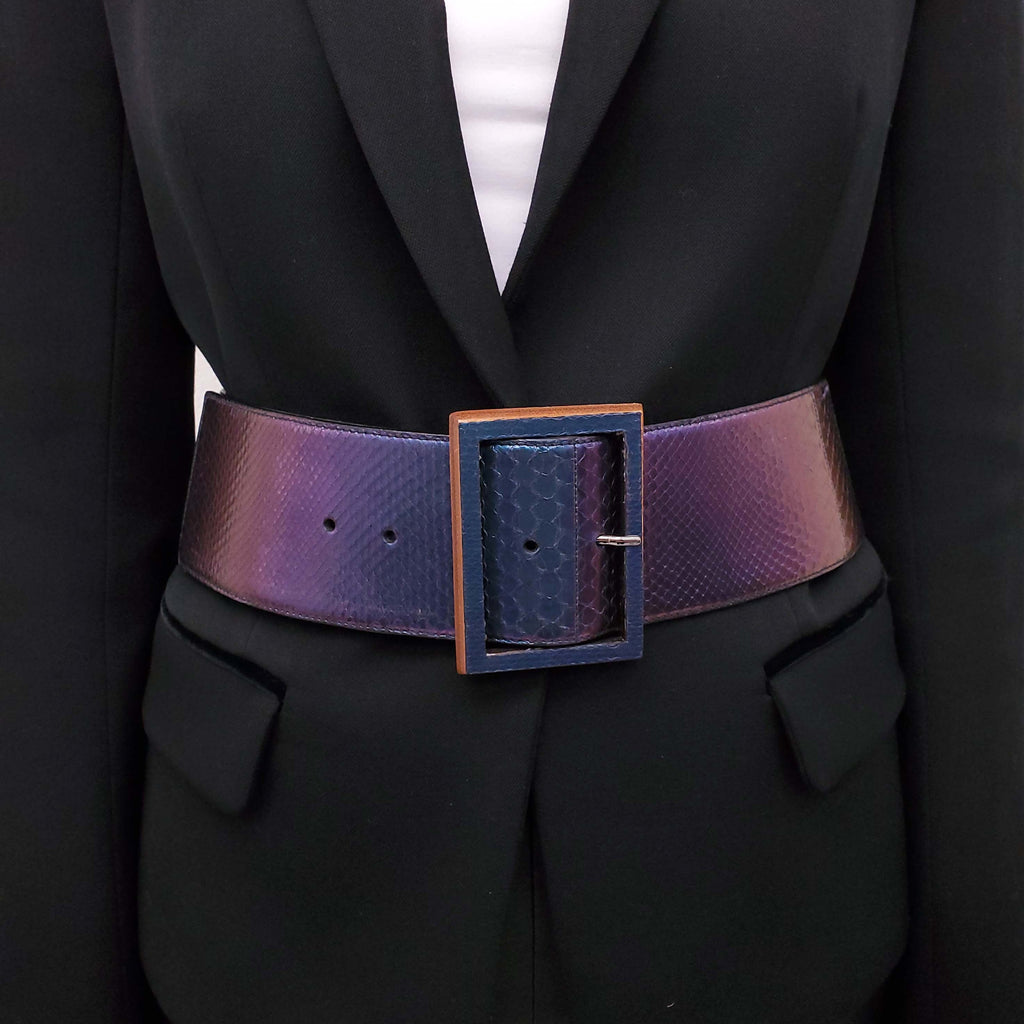 SALVATORE FERRAGAMO PURPLE SNAKESKIN LARGE WAIST BELT - SIZE 85