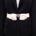 SALVATORE FERRAGAMO WHITE PATENT BOW LOGO BELT - SIZE 85