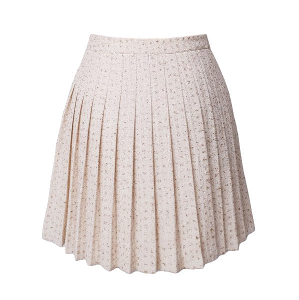 SELF-PORTRAIT CREAM AND GOLD METALLIC TWEED PLEATED SKIRT - SIZE 4