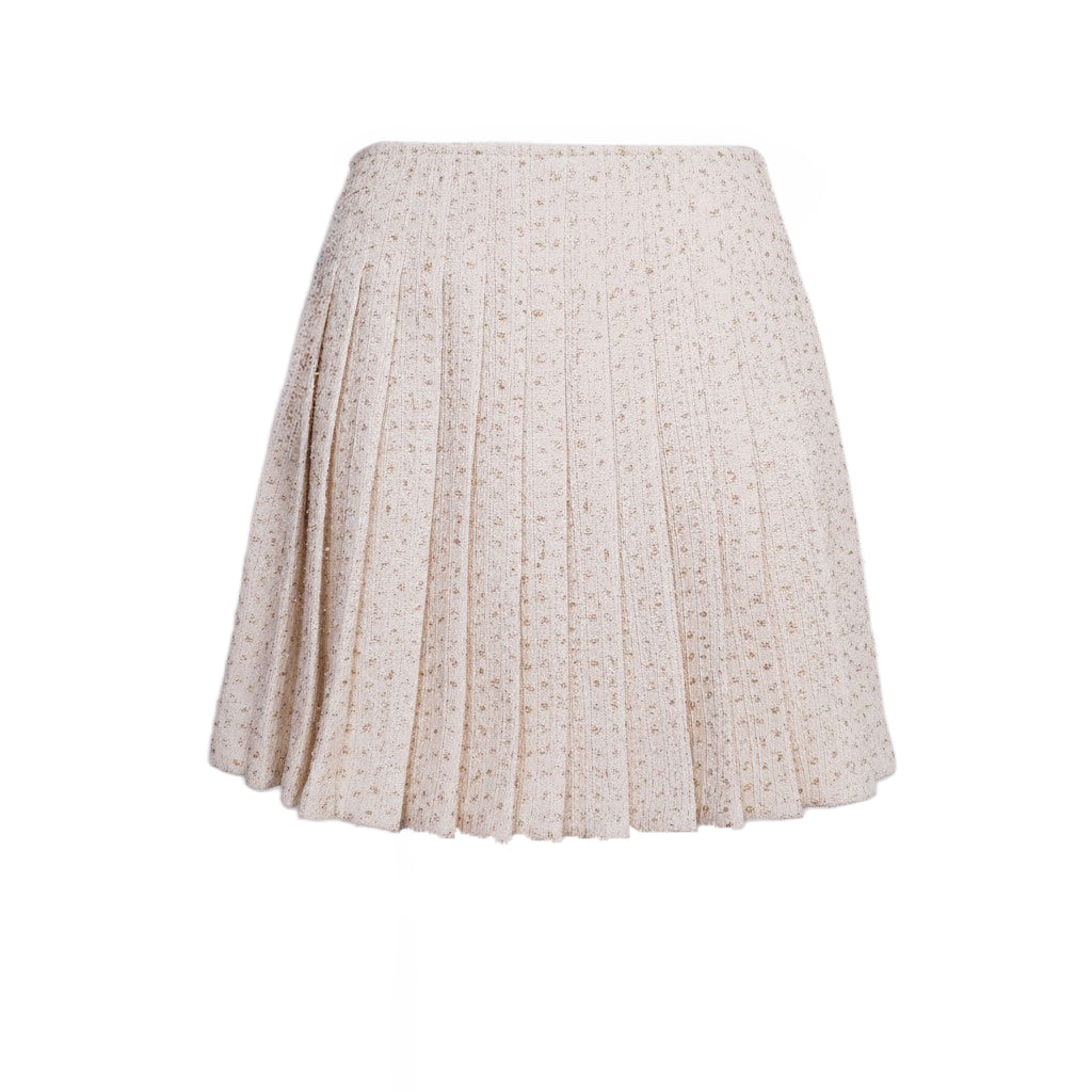 SELF-PORTRAIT CREAM AND GOLD METALLIC TWEED PLEATED SKIRT - SIZE 4
