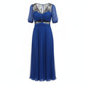 SELF-PORTRAIT ROYAL BLUE PLEATED DRESS WITH LACE - SIZE 10