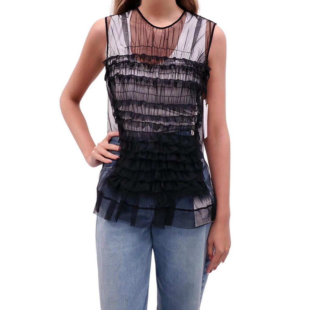 SIMONE ROCHA BLACK TULLE SLEEVELESS BLOUSE - SIZE 6