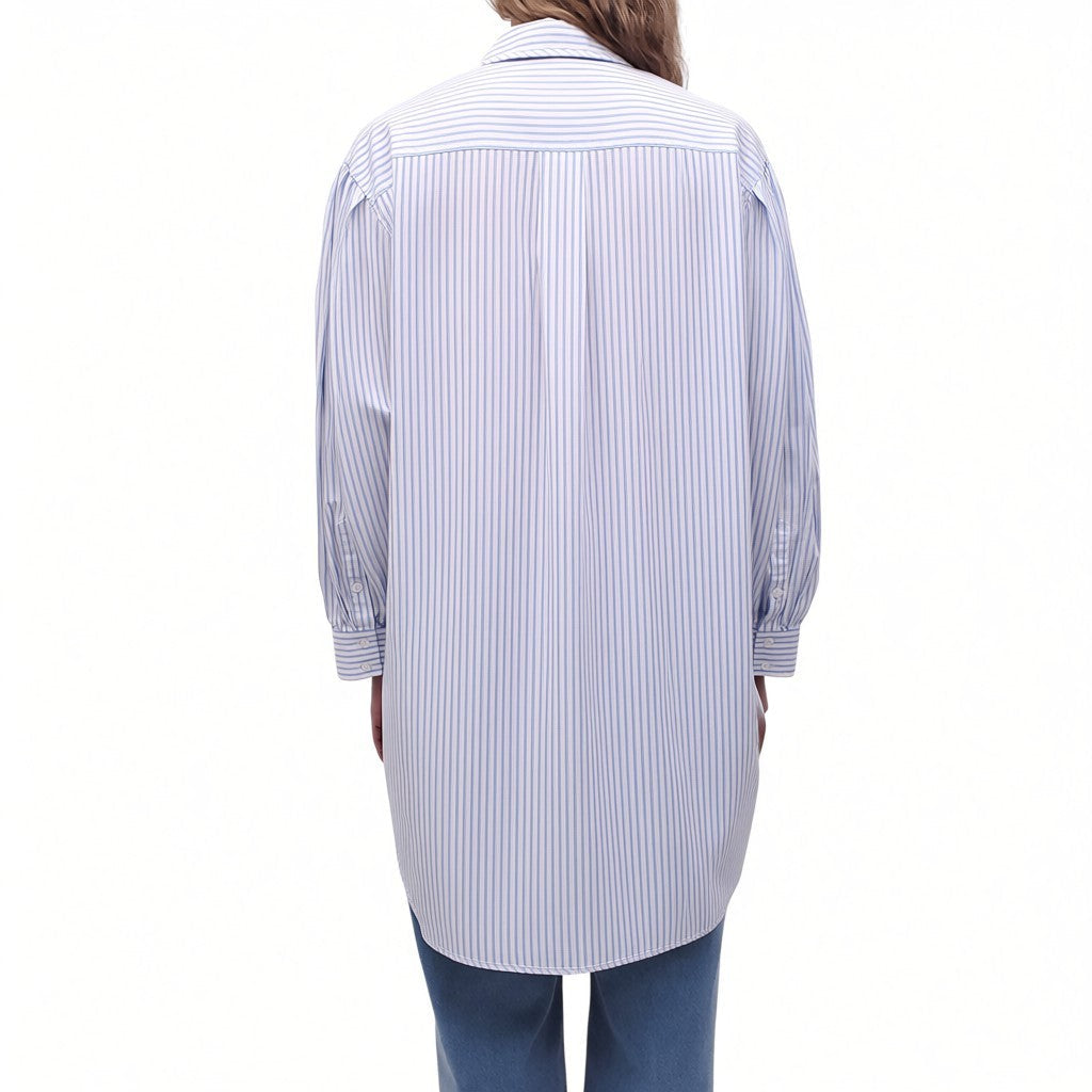 SIMONE ROCHA BLUE AND WHITE STRIPED BLOUSE WITH GRAPHIC DETAIL - SIZE 6