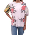 SIMONE ROCHA PINK FLORAL T-SHIRT WITH TULLE OVERLAY - SIZE L