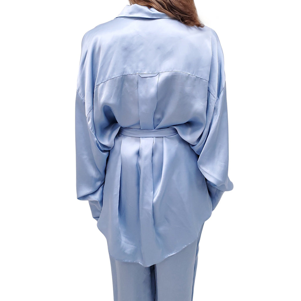 SLEEPER BLUE SATIN LOUNGE SET WITH TIE- SIZE 1/S
