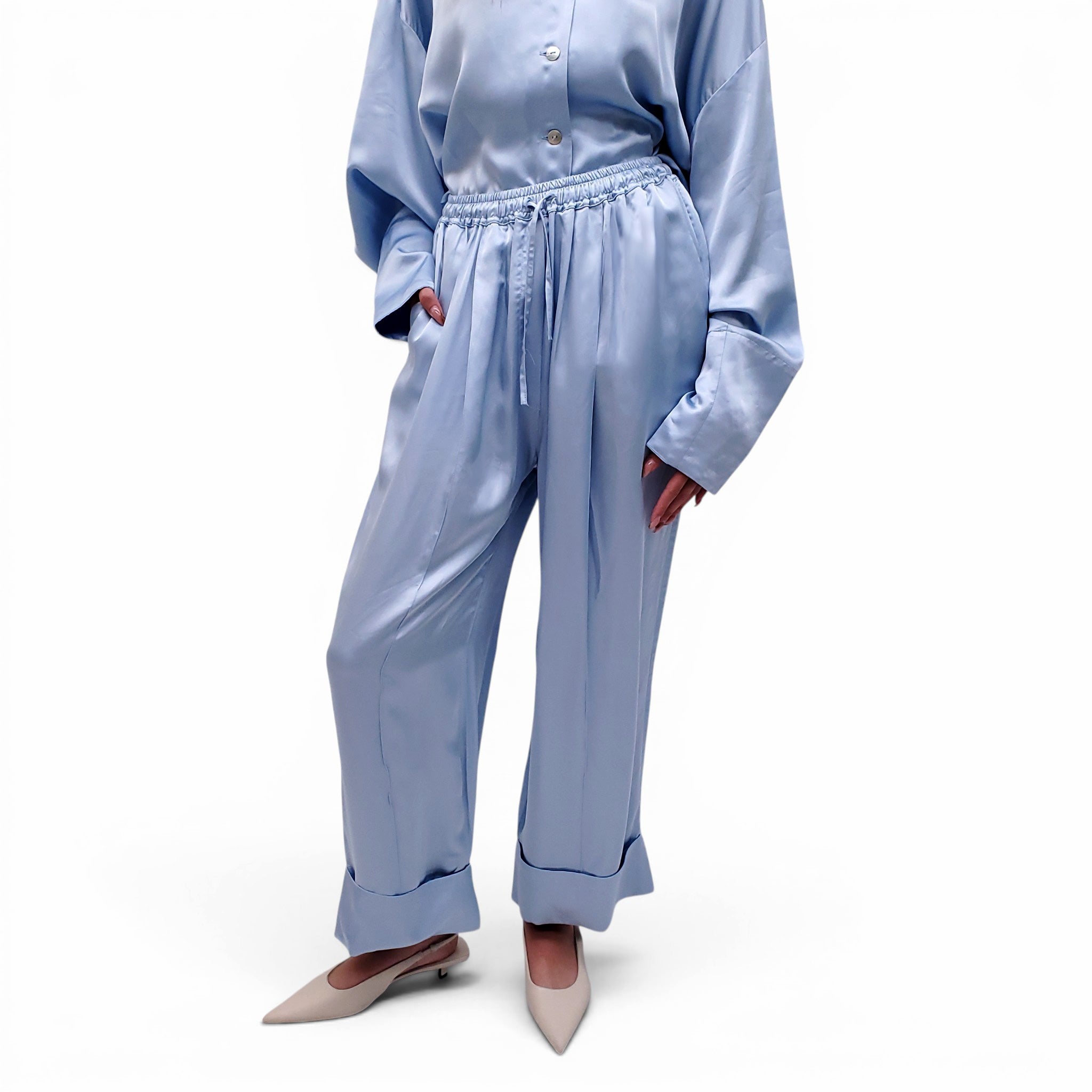 SLEEPER BLUE SATIN LOUNGE SET WITH TIE- SIZE 1/S