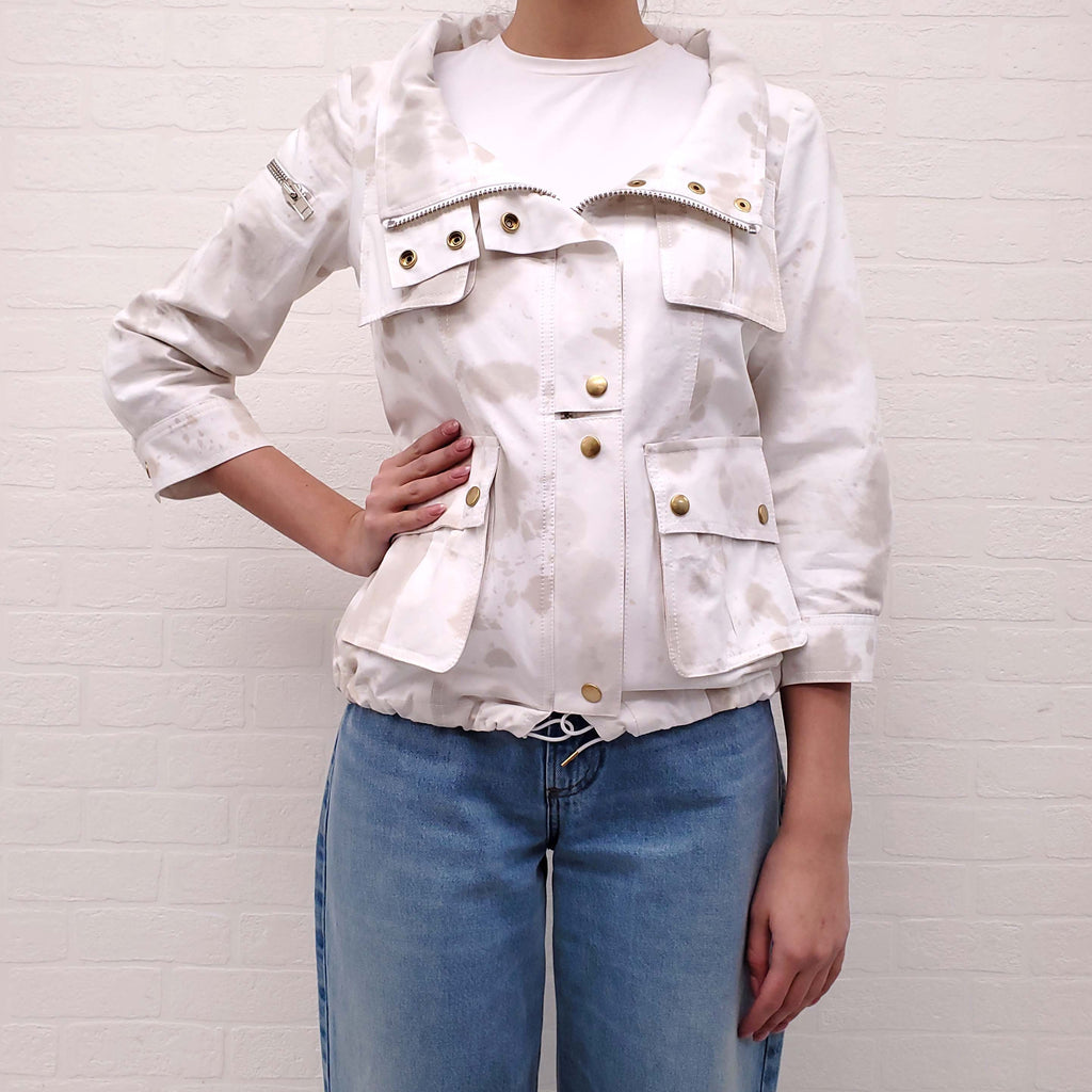 SMYTHE CREAM AND BEIGE TIE DYE BOMBER JACKET - SIZE 4