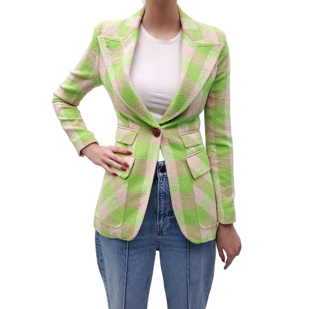 SMYTHE LIME CHECKED 'BIRKIN' BLAZER - SIZE 2