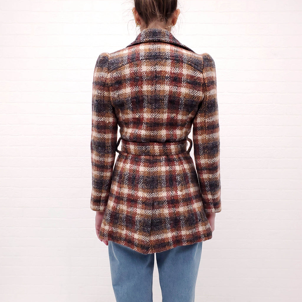 SMYTHE TERRACOTTA PLAID COAT WITH LEATHER BELT - SIZE 6
