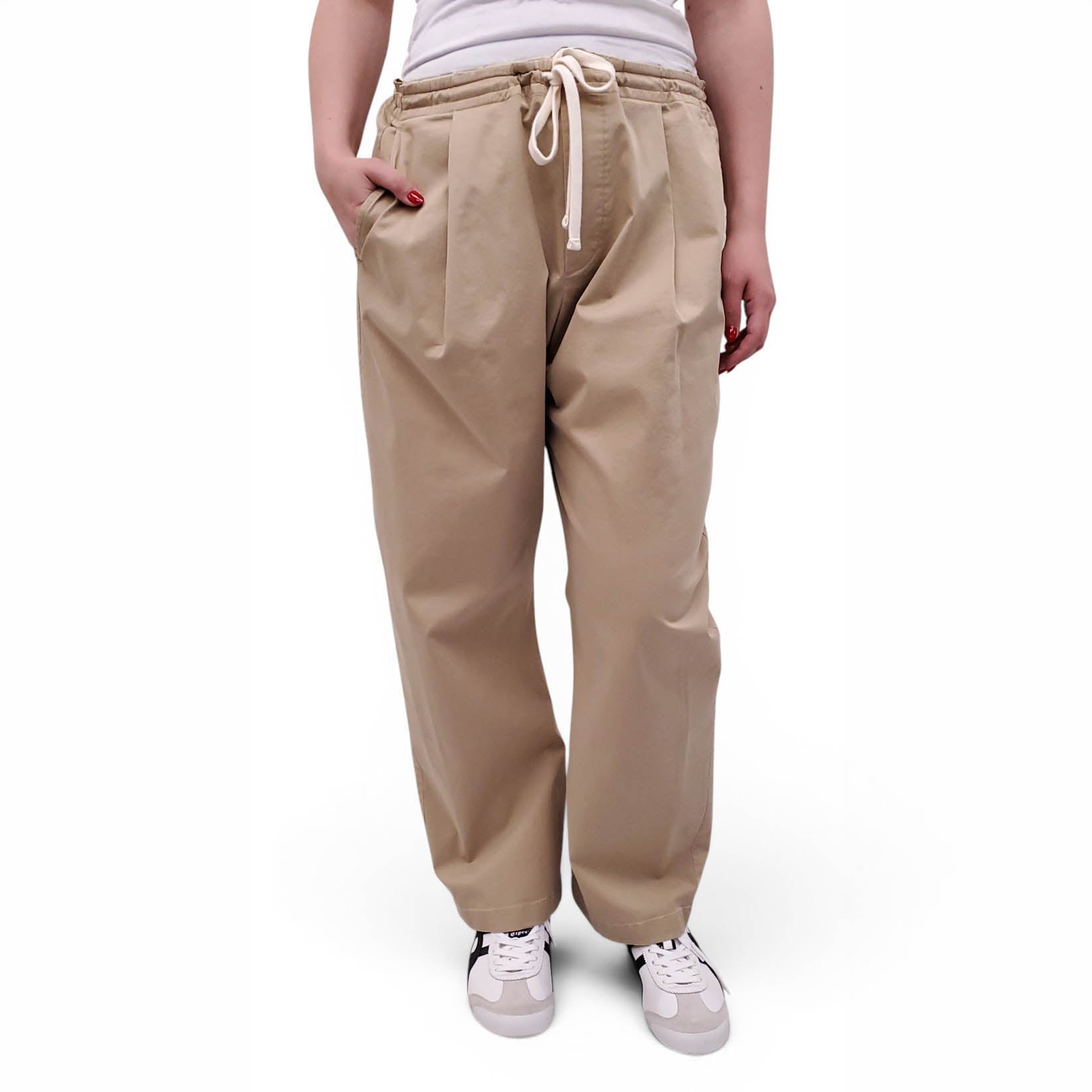SOLD OUT NYC. KHAKI DRAWSTRING TROUSERS - SIZE L