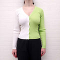 STAUD 2-TONE GREEN AND CREAM CARDIGAN - SIZE XS