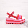 STELLA MCCARTNEY PINK AND RED LOGO PLATFORM SANDALS - SIZE 37