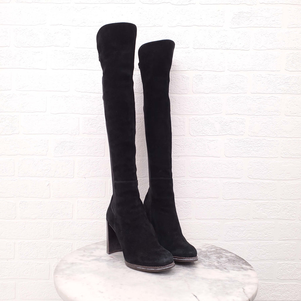STUART WEITZMAN BLACK KNEE-HIGH SUEDE BOOTS - SIZE 5.5