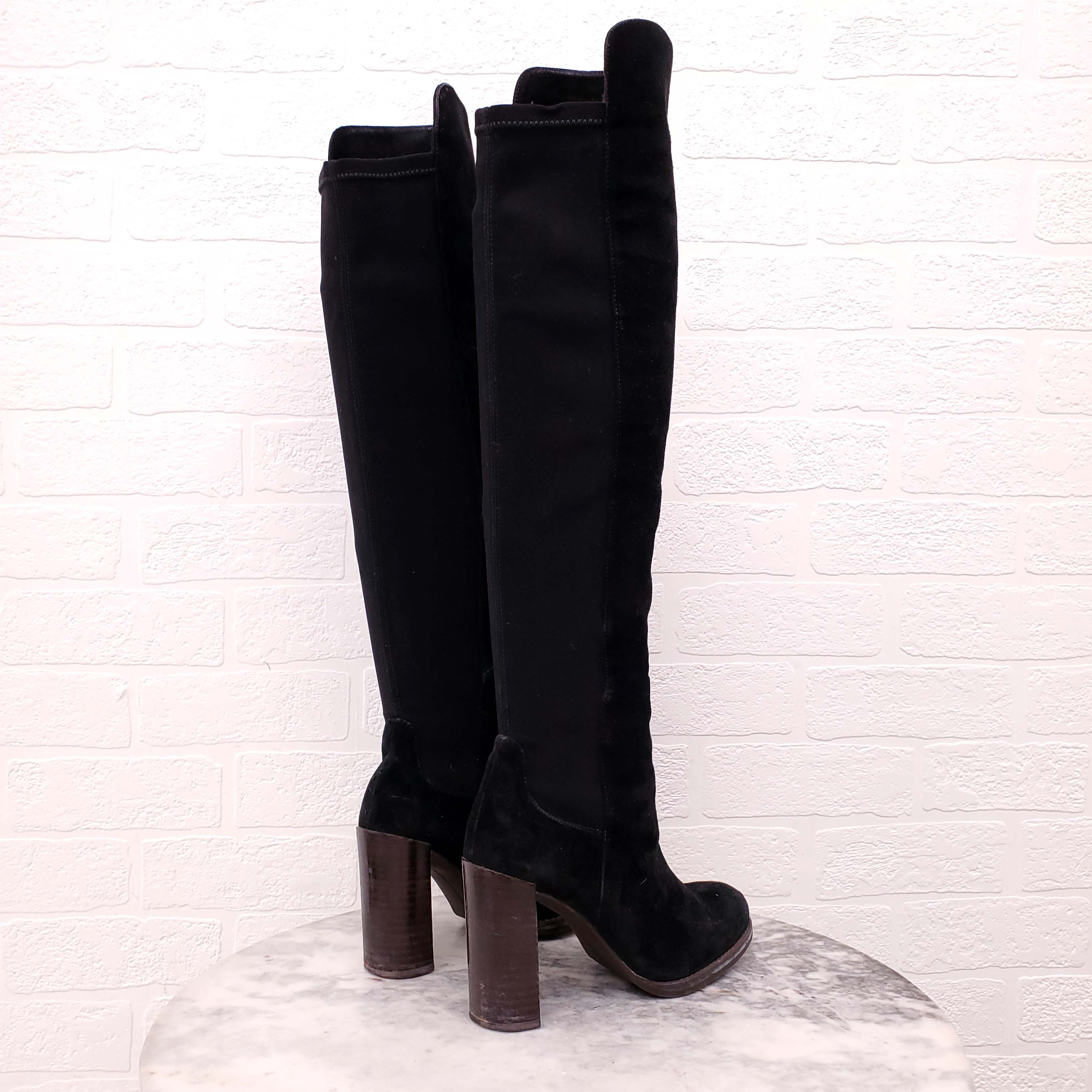 STUART WEITZMAN BLACK KNEE-HIGH SUEDE BOOTS - SIZE 5.5
