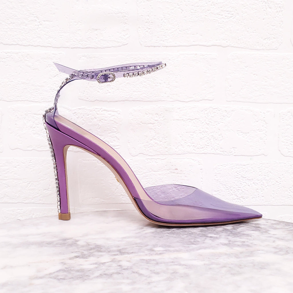STUART WEITZMAN PURPLE PVC CRYSTAL 'GLAM 100' HEELS - SIZE 8.5
