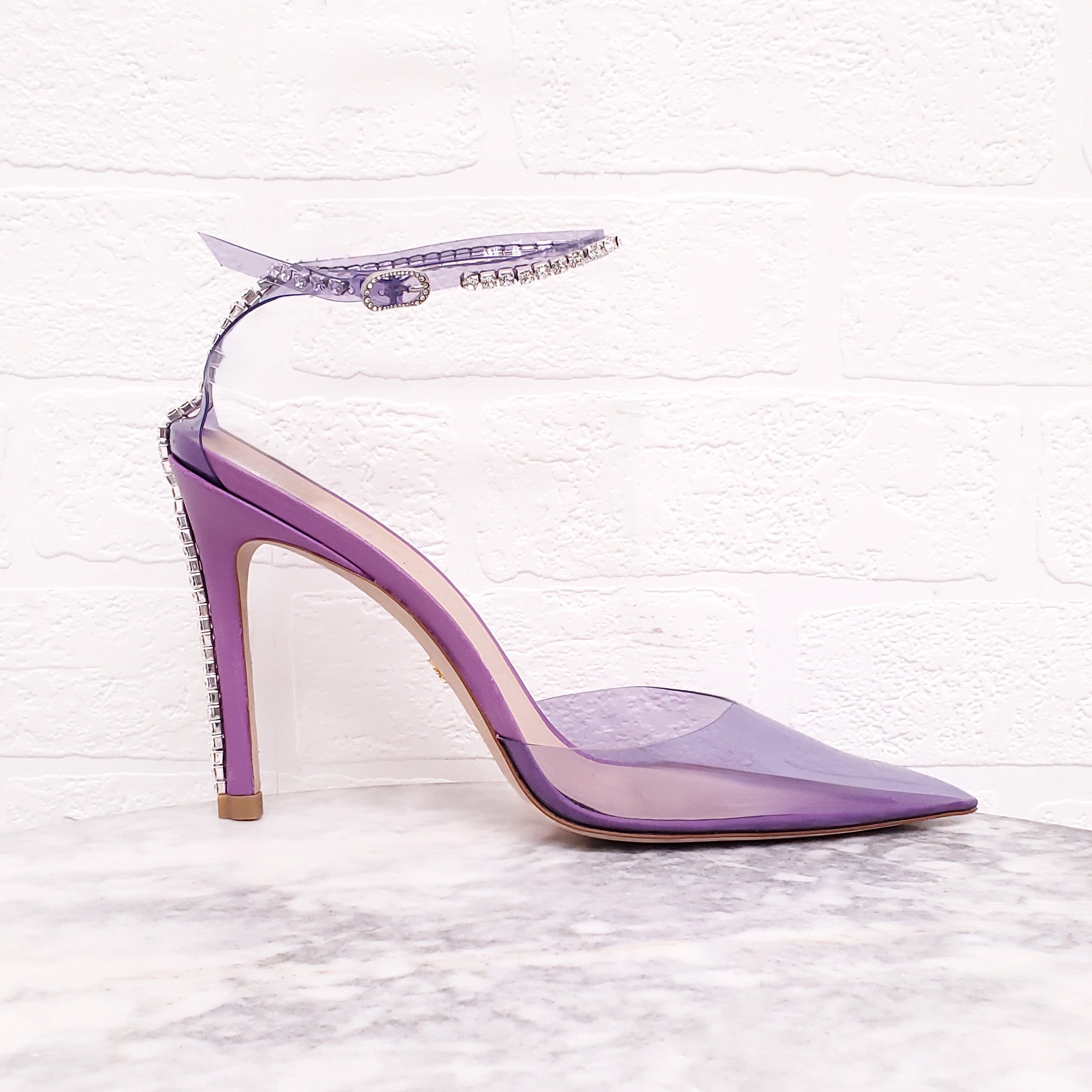 STUART WEITZMAN PURPLE PVC CRYSTAL 'GLAM 100' HEELS - SIZE 8.5