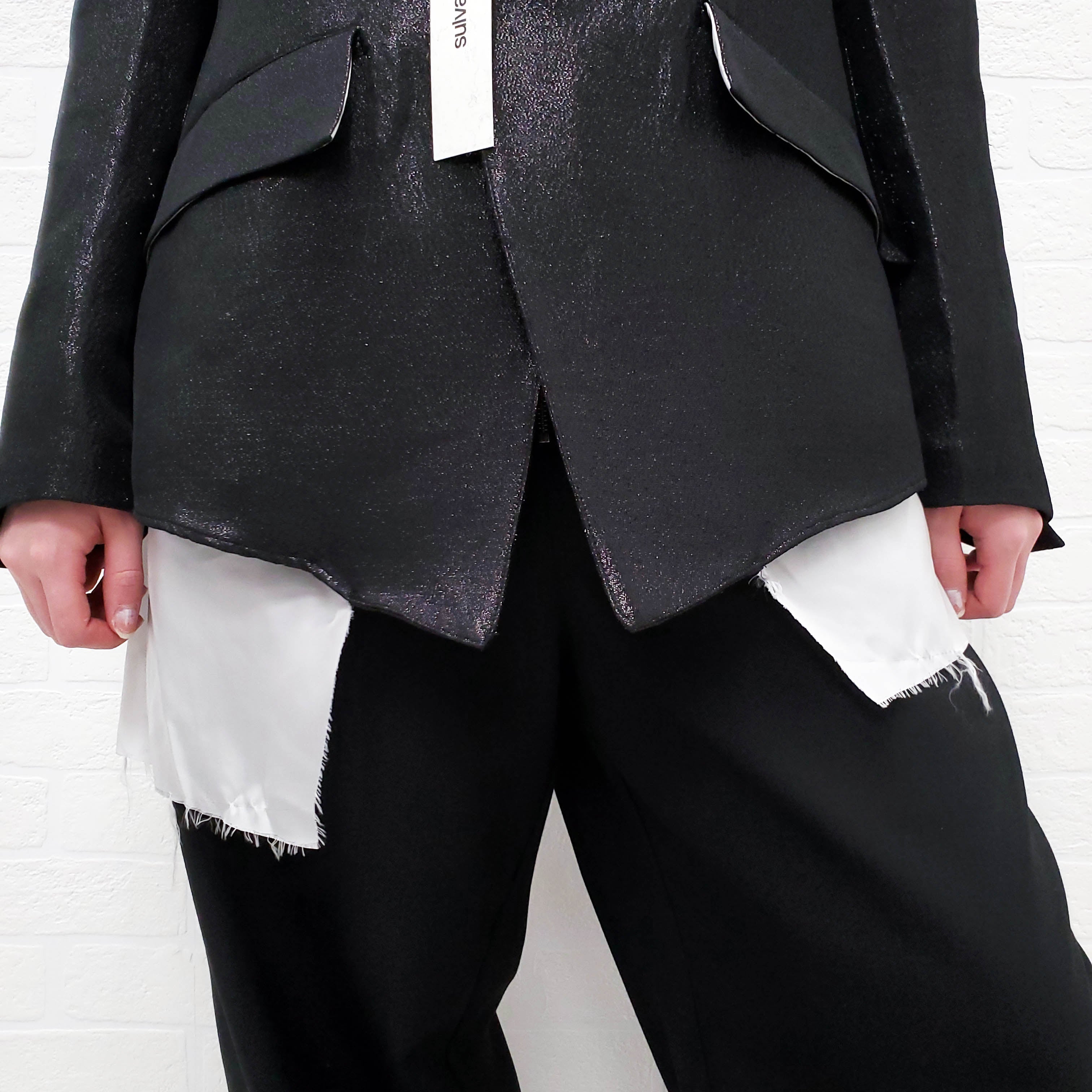 SULVAM BLACK OVERSIZED SPARKLE LAYERED BLAZER - SIZE S