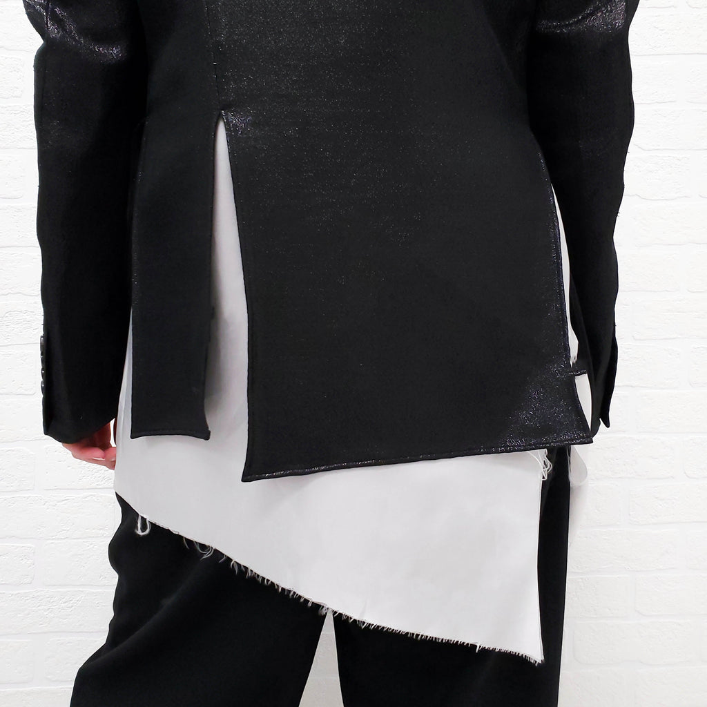 SULVAM BLACK OVERSIZED SPARKLE LAYERED BLAZER - SIZE S