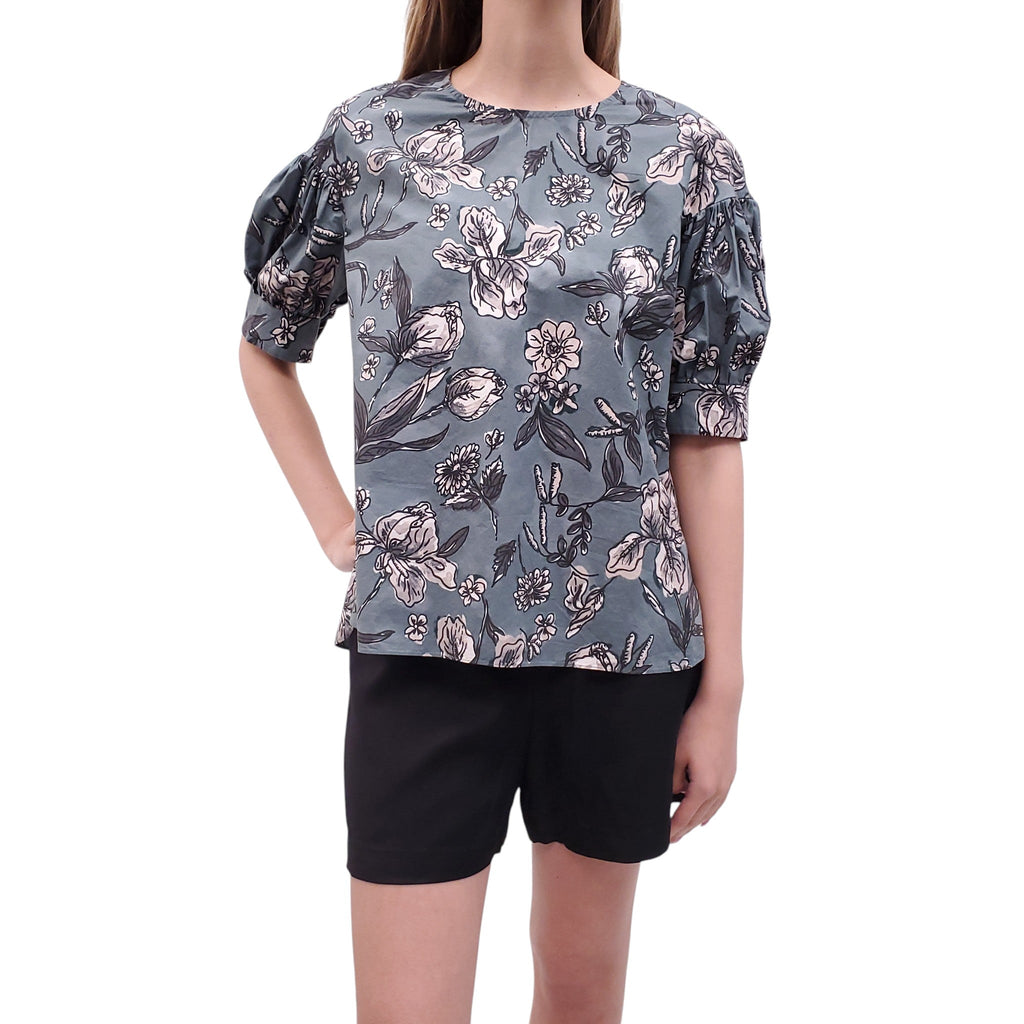 S'MAX MARA TEAL FLORAL PRINT BLOUSE - SIZE 6