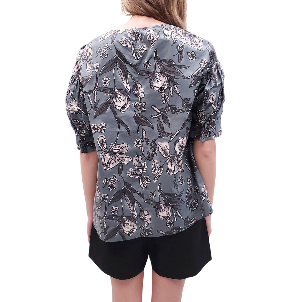 S'MAX MARA TEAL FLORAL PRINT BLOUSE - SIZE 6