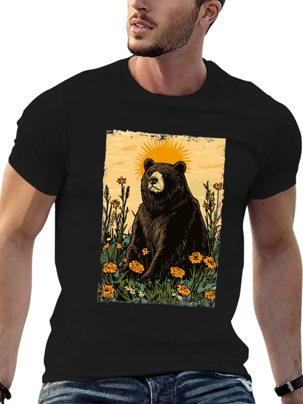 Bear & Sun Graphic Tee - Nature Inspired
