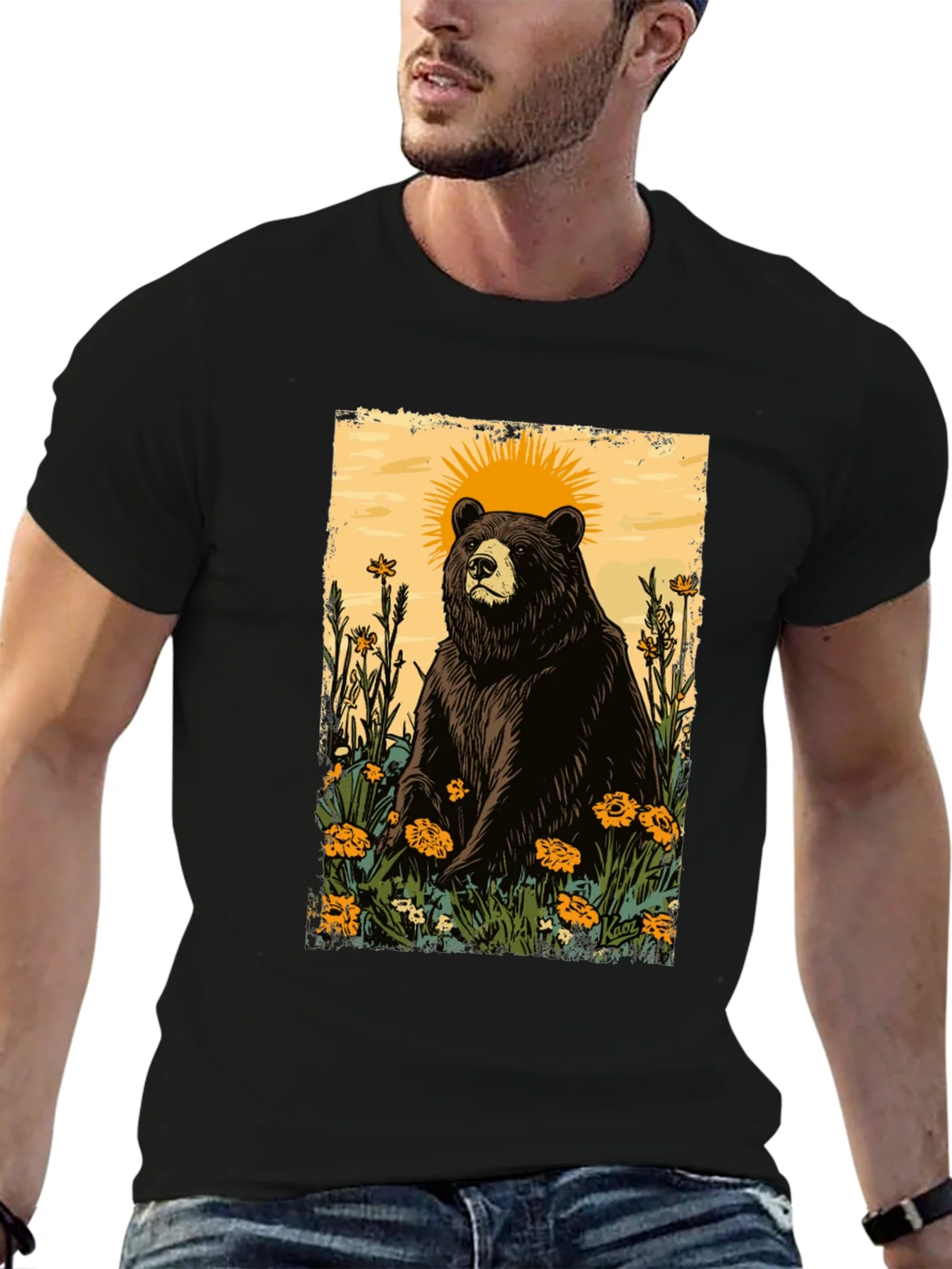 Bear & Sun Graphic Tee - Nature Inspired