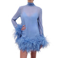 TALLER MARMO BLUE FEATHER-TRIMMED MINI DRESS - SIZE 40