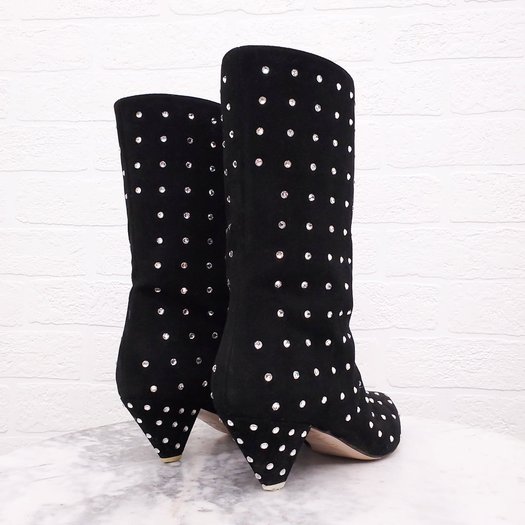 THE ATTICO BLACK SUEDE SWAROVSKI EMBELLISHED 'SOFIA' BOOTIES - SIZE 37