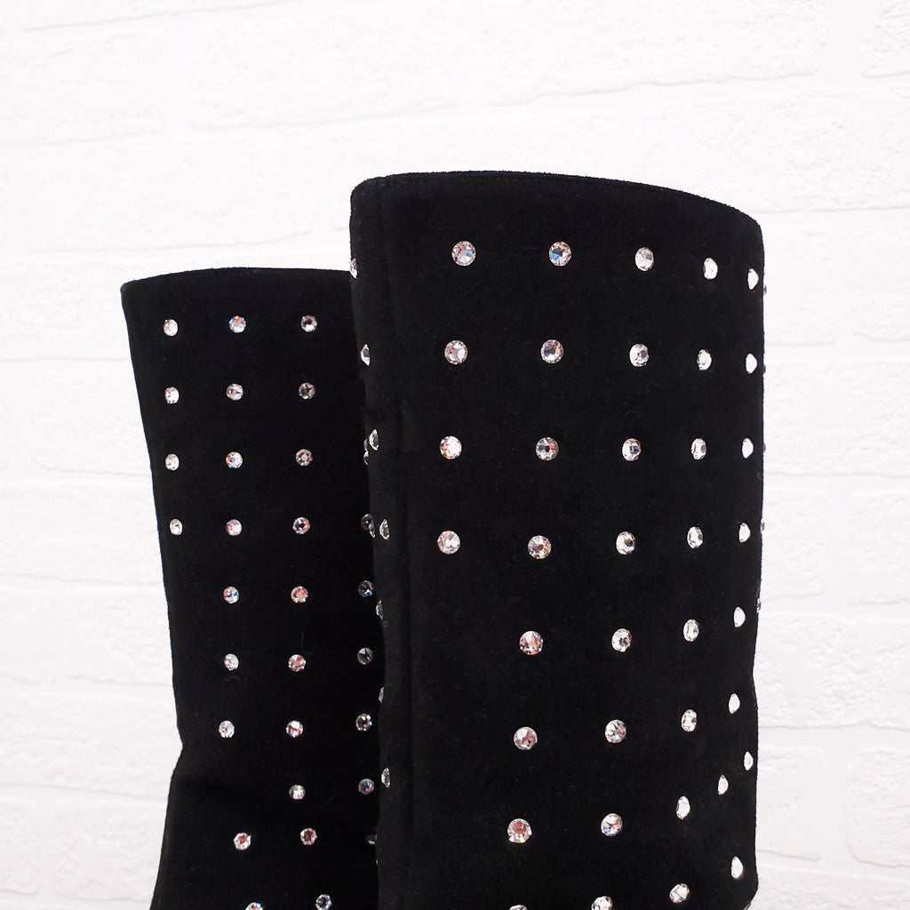 THE ATTICO BLACK SUEDE SWAROVSKI EMBELLISHED 'SOFIA' BOOTIES - SIZE 37