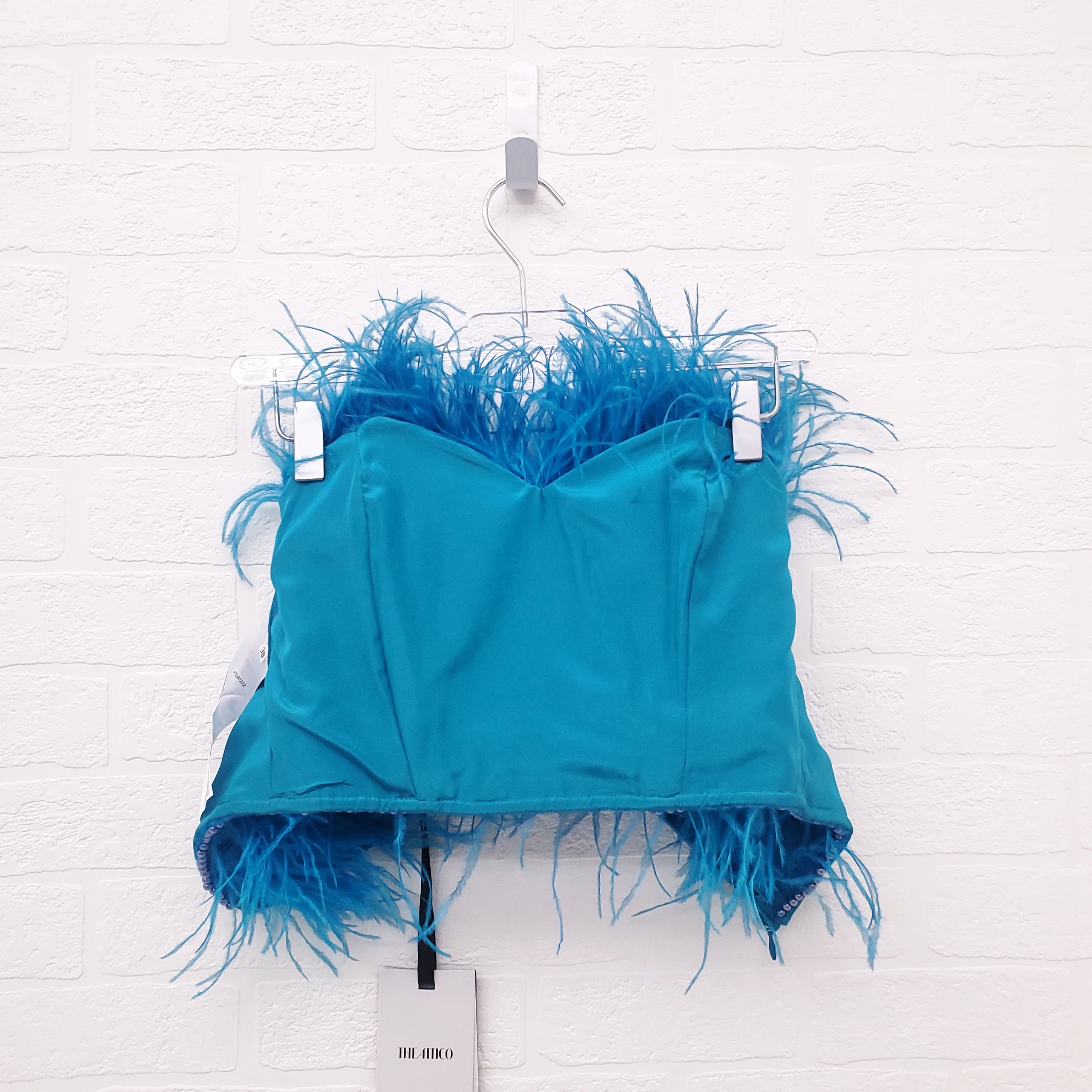 THE ATTICO BLUE OSTRICH FEATHER WITH PEARL DETAIL - SIZE 38