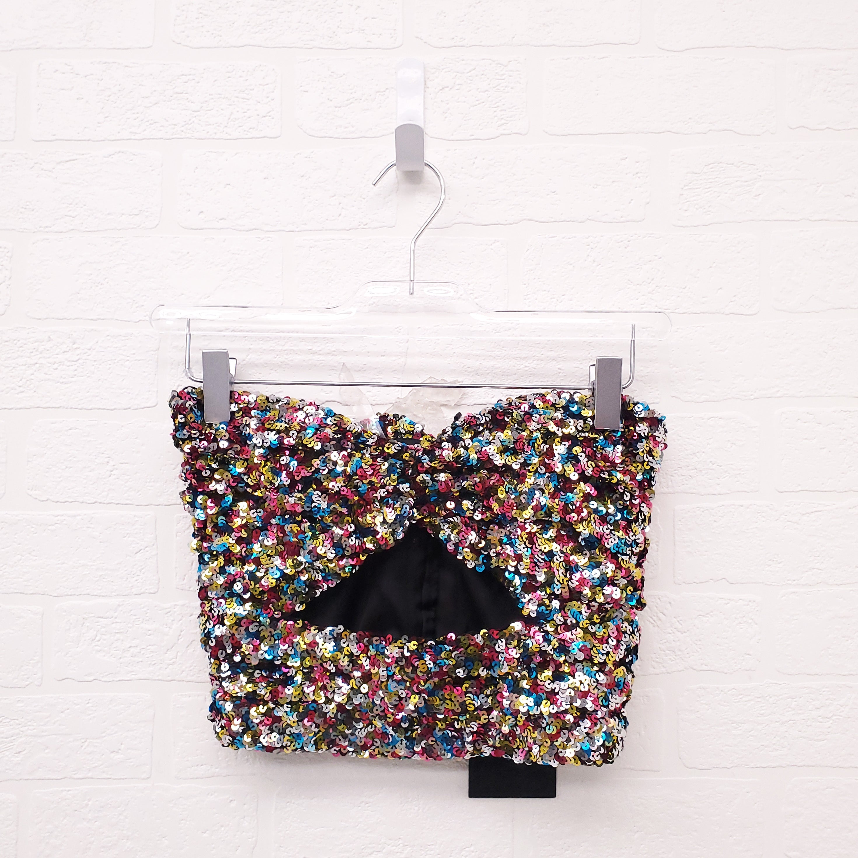 THE ATTICO RAINBOW SEQUIN CUT OUT CROP TOP - SIZE 36