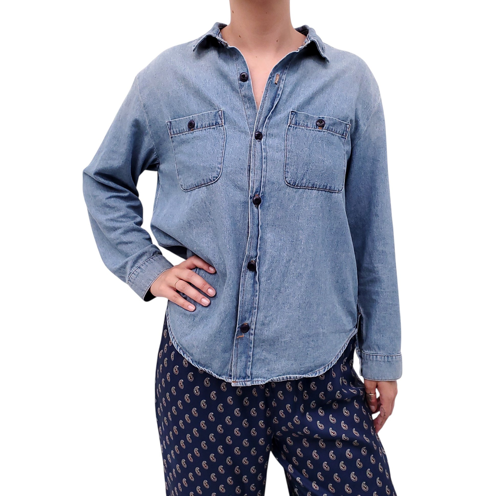 THE GREAT DENIM BUTTON UP BLOUSE - SIZE 2/M