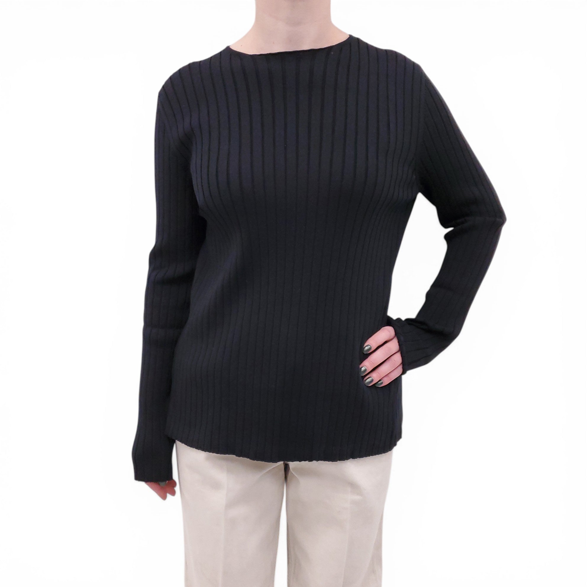 THE ROW BLACK RIBBED ASH TOP - L
