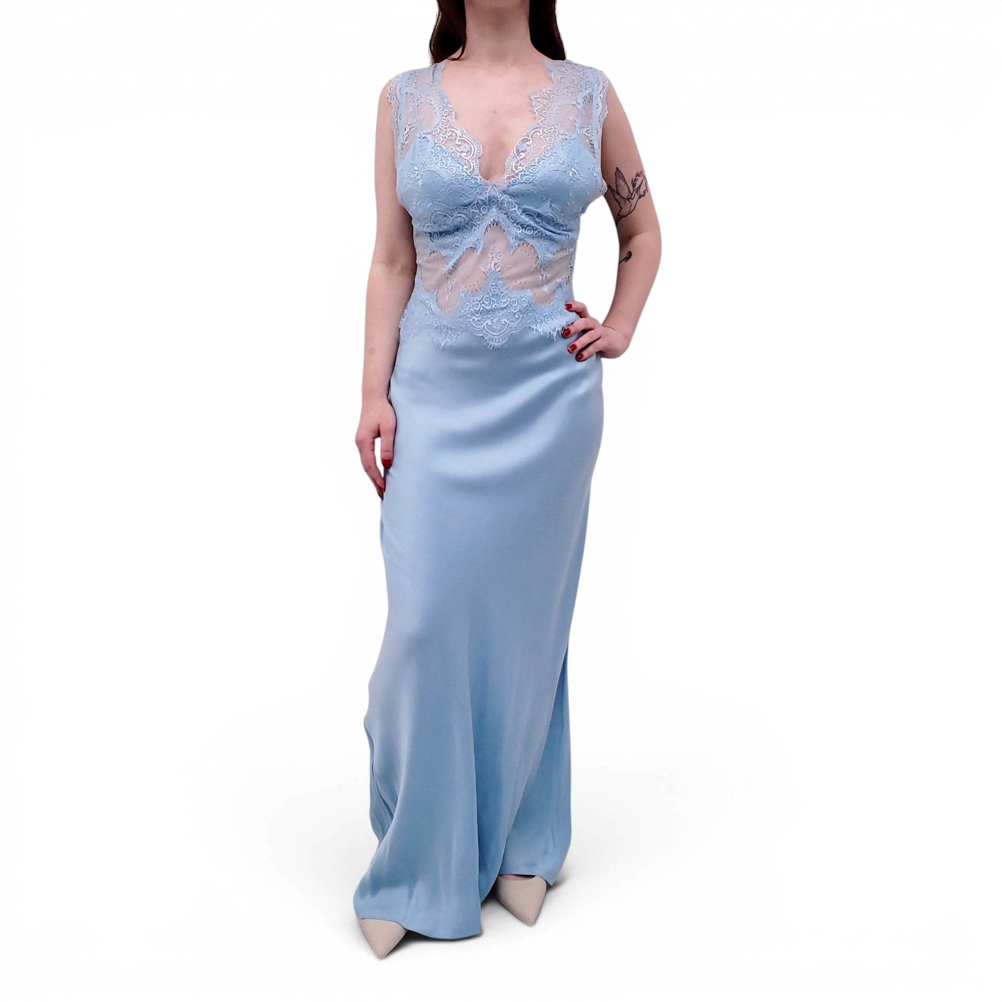 THIRD FORM BLUE GOWN WITH LACE DETAIL - SIZE 10
