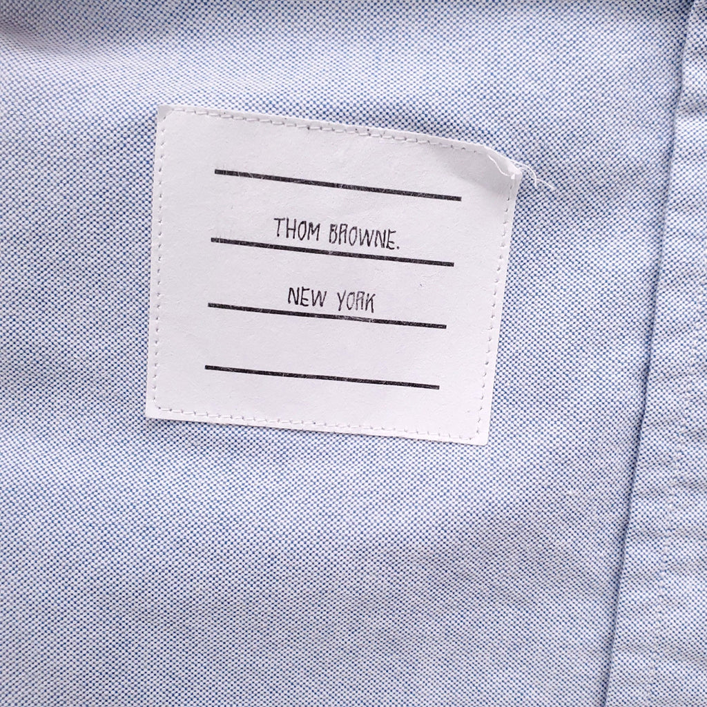 THOM BROWNE BLUE COTTON BUTTON-UP SHIRT - SIZE 2/M