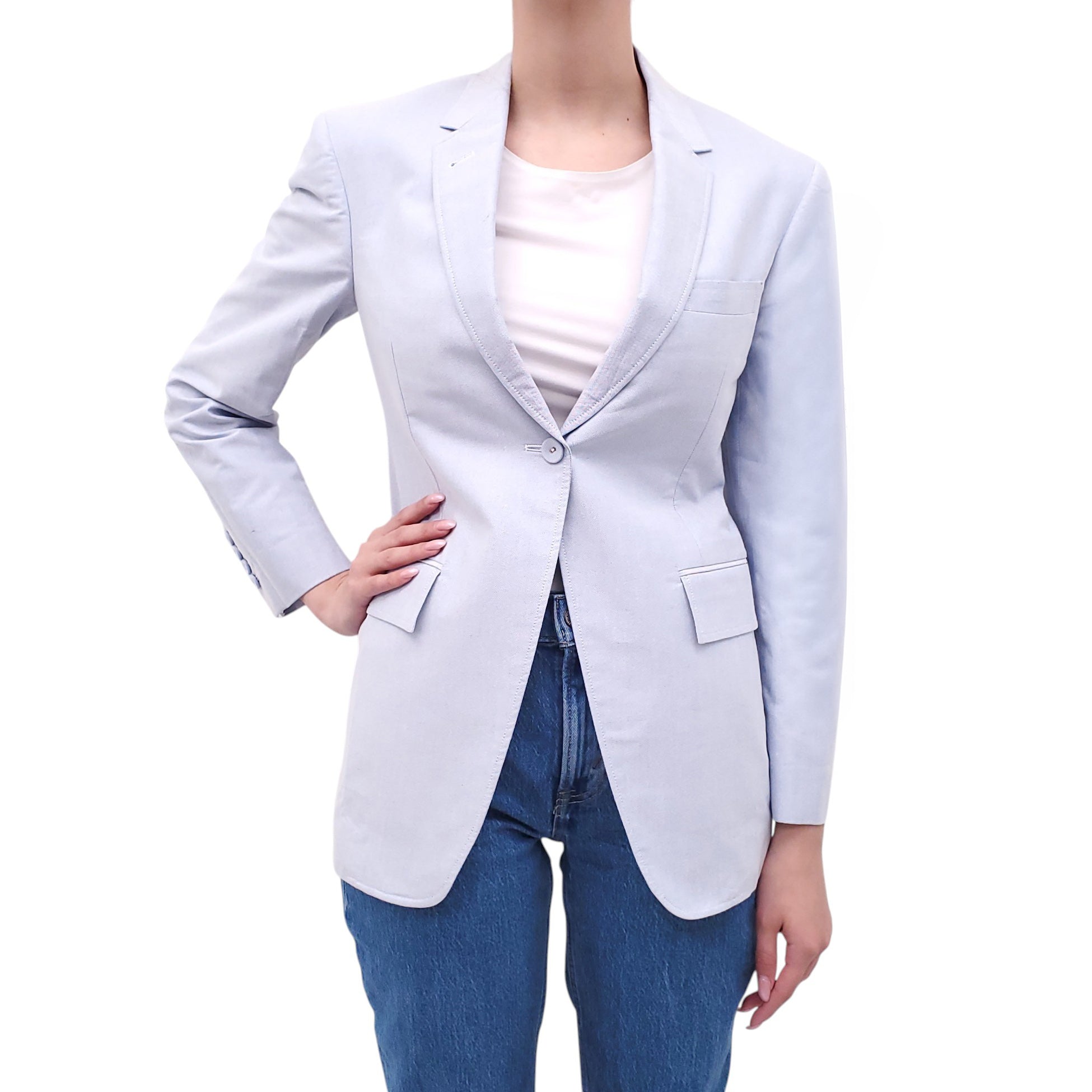 THOM BROWNE BLUE LINEN BLAZER - SIZE 40