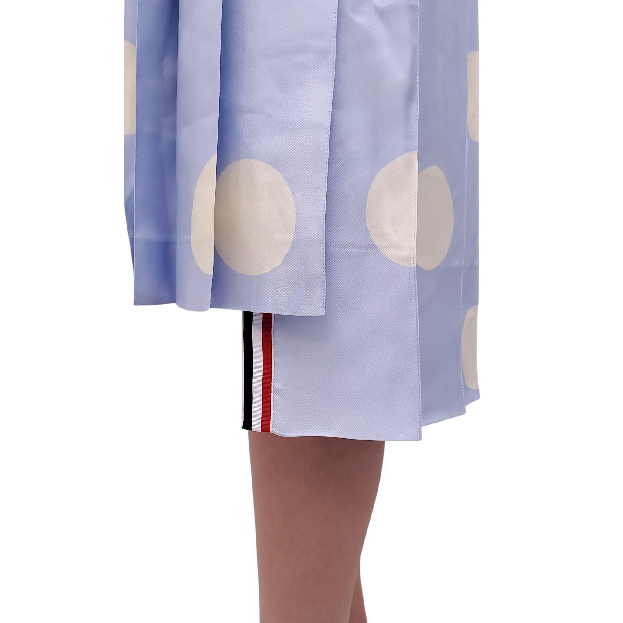 THOM BROWNE LIGHT BLUE POLKA DOT PLEATED SILK SKIRT - SIZE 38