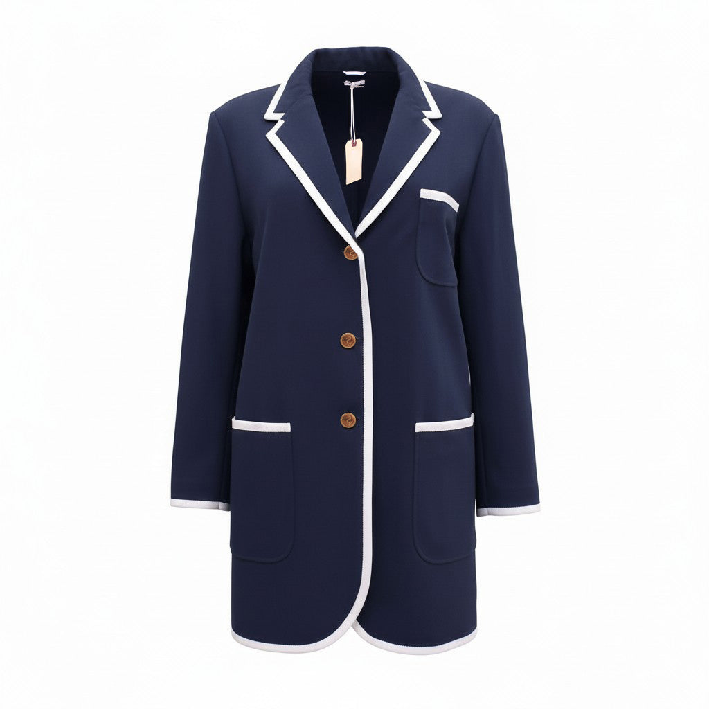 THOM BROWNE NAVY OVERSIZED JACKET WITH WHITE TRIM - SIZE 44