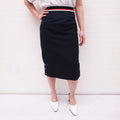THOM BROWNE NAVY PENCIL SKIRT WITH STRIPES AND GOLD BUTTONS - SIZE 42