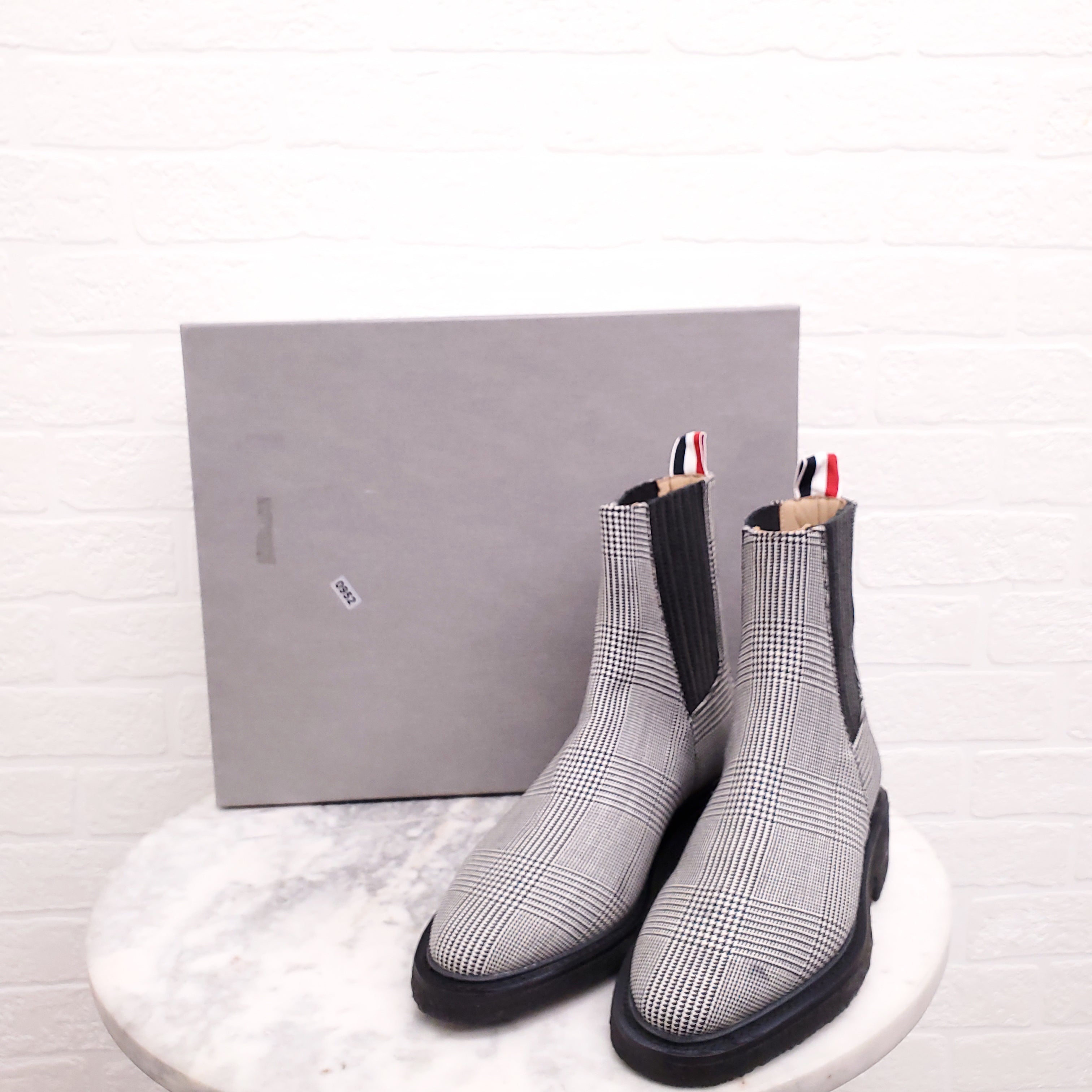 THOM BROWNE PLAID CHELSEA BOOTS - SIZE 38.5