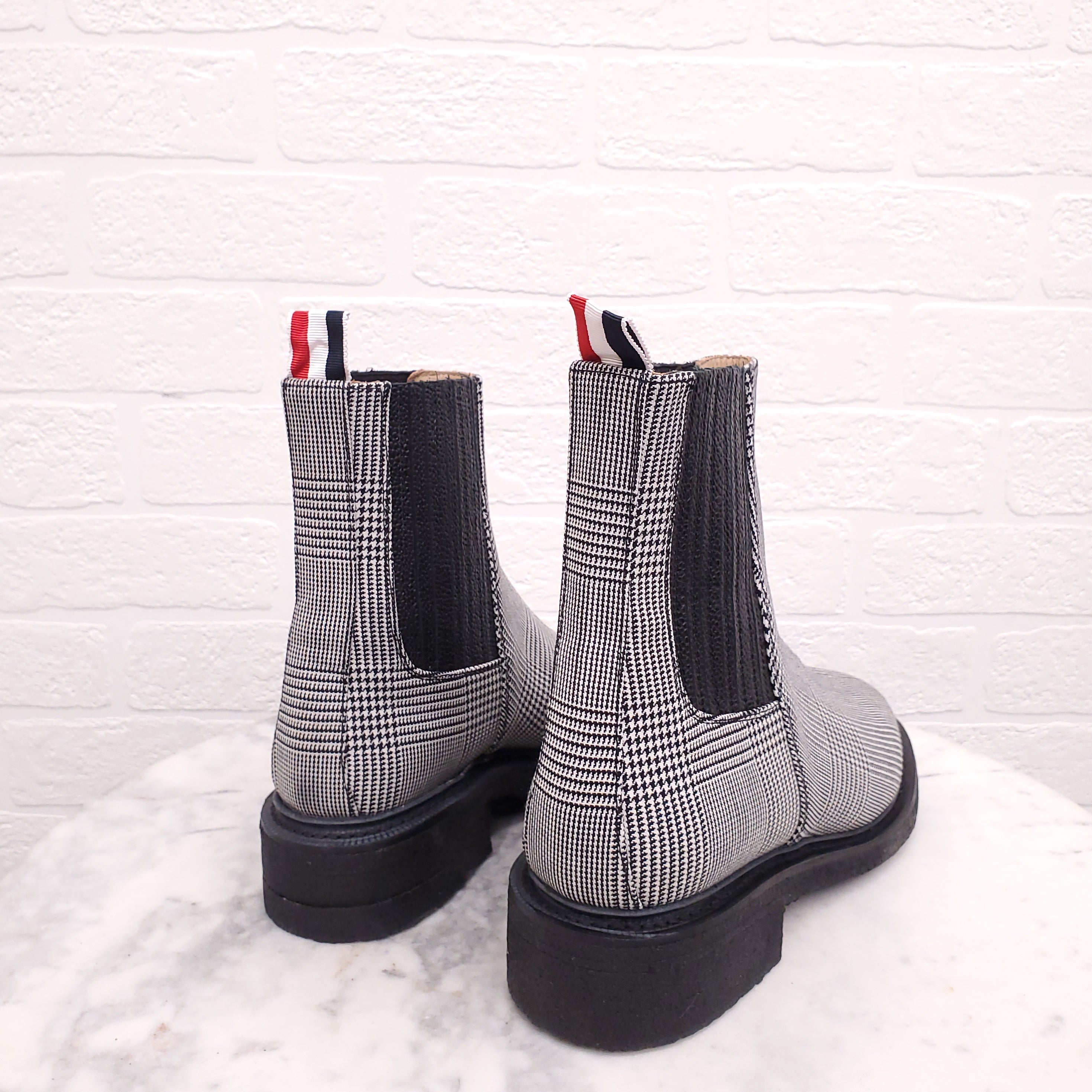 THOM BROWNE PLAID CHELSEA BOOTS - SIZE 38.5