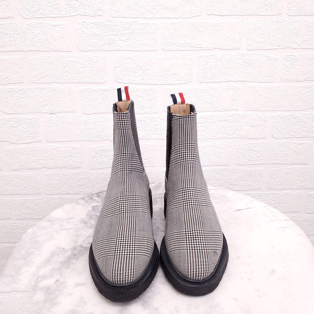 THOM BROWNE PLAID CHELSEA BOOTS - SIZE 38.5