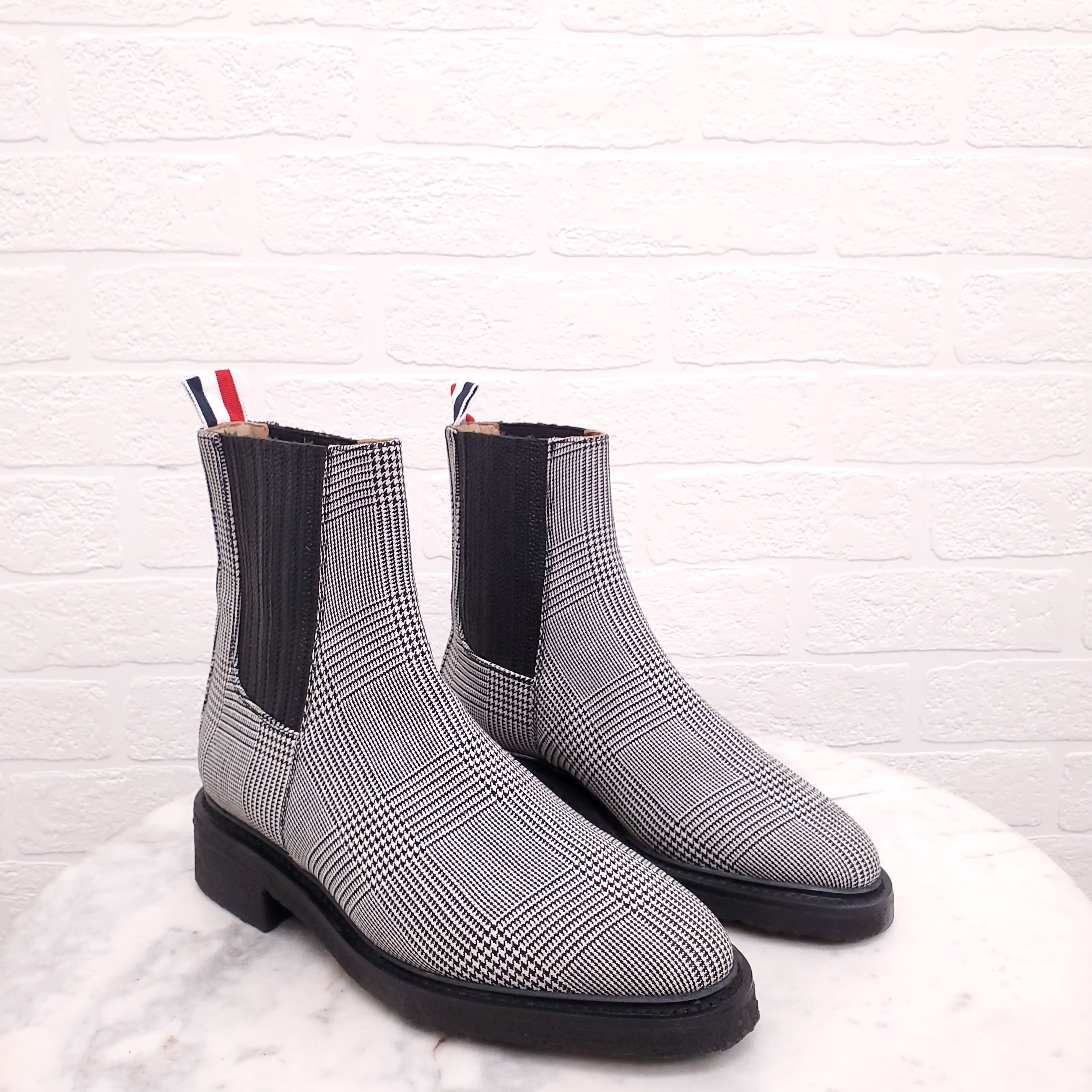 THOM BROWNE PLAID CHELSEA BOOTS - SIZE 38.5