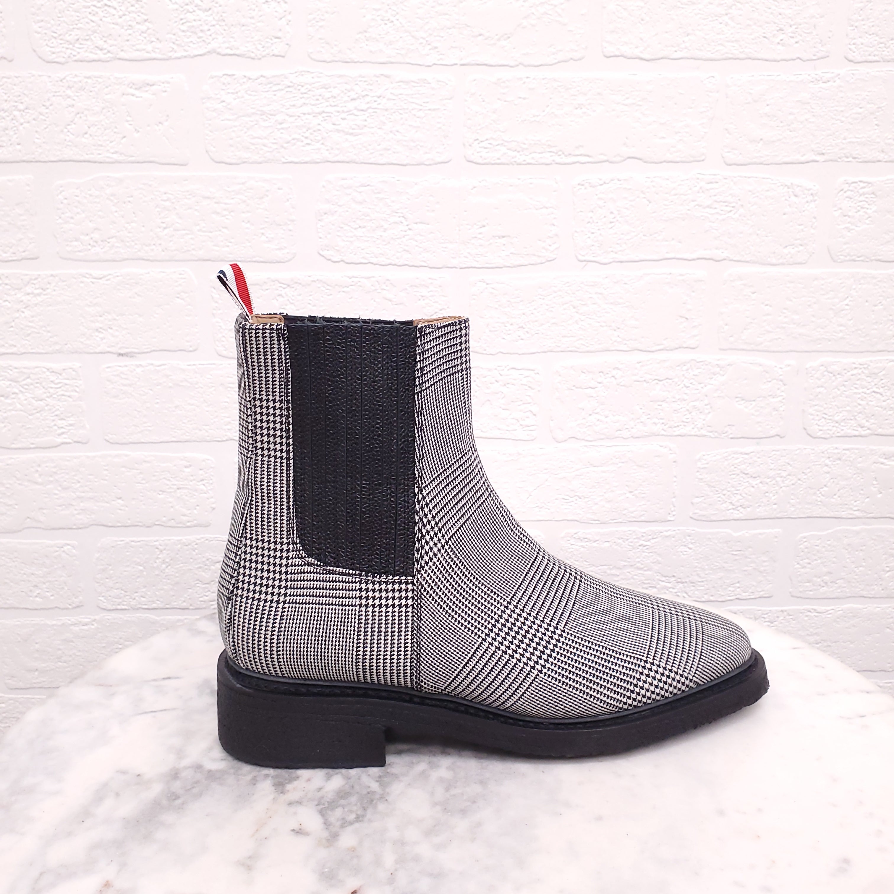 THOM BROWNE PLAID CHELSEA BOOTS - SIZE 38.5